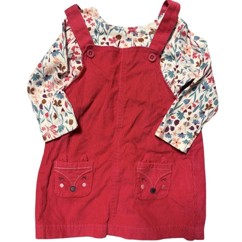 Carter's Baby Girl 9M Corduroy Overall Dress Floral 2-Piece Set Fox Pocket‎